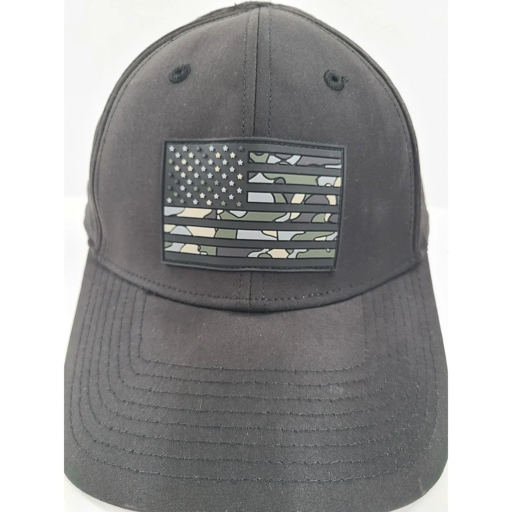 Highland Tactical Mens Black Snapback Hat Camo American Flag Patch OSFM